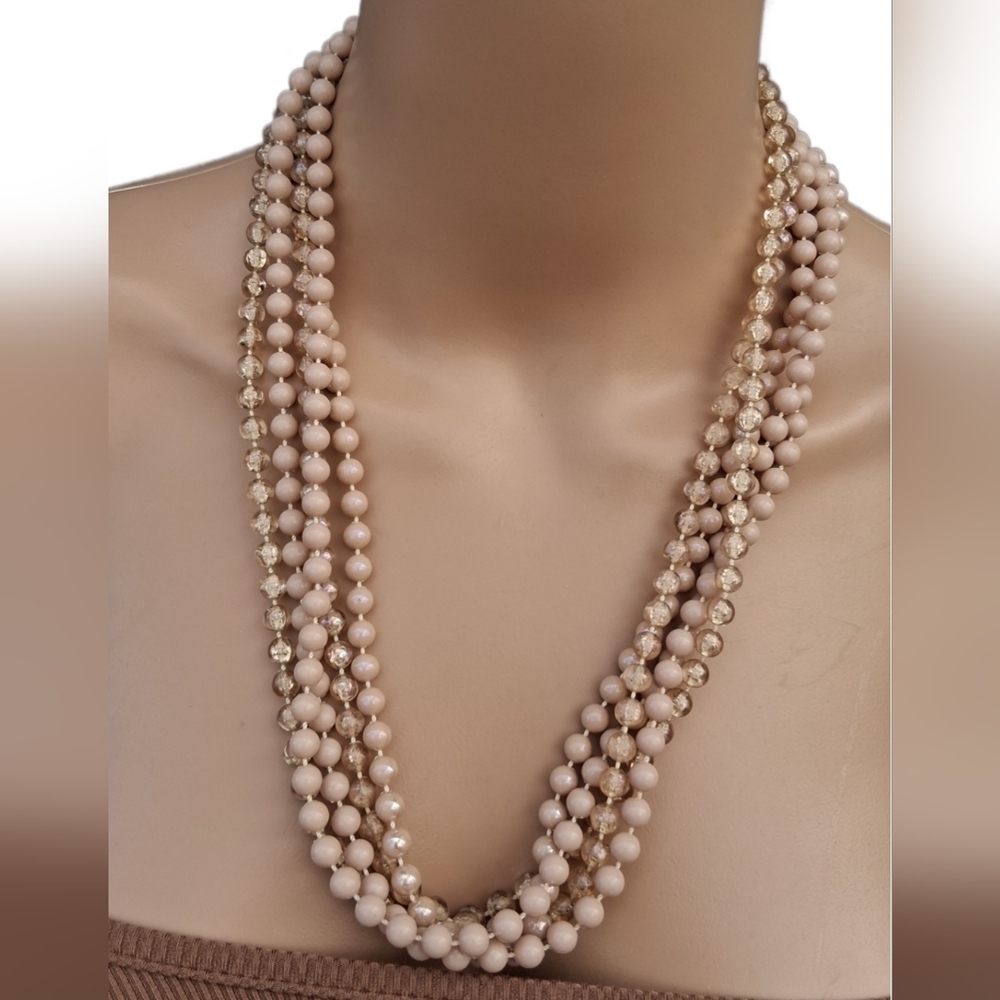 Vintage Mid-Century 4-Strand Necklace • Mauve & Iridescent Lucite Beads